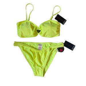 Bikini 2Pc High Cut Swimsuit Jr Lg 11-13 Adjustable Removable Straps Neon Yellow